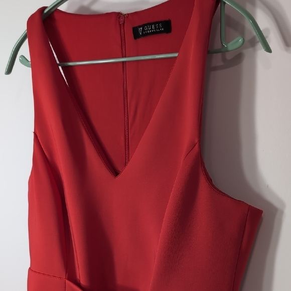 Guess | Red Sleeveless V-Neck Tie Front Mini Bodycon Dress Size L - Picture 3 of 8